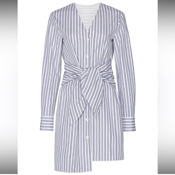 TIBI Liam Stripe V-Neck Shirt with Tie Sz 8 $395 - Picture 11 of 14